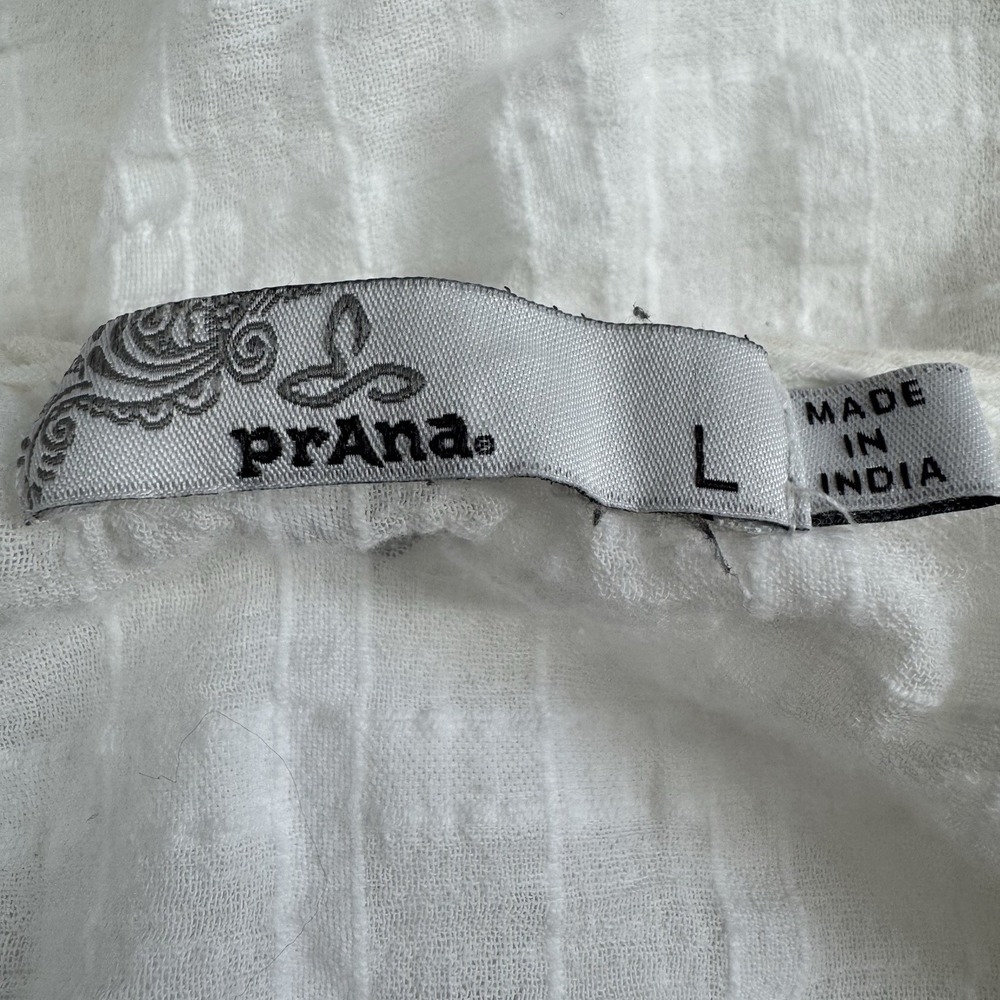 Prana Peasant Cottage Prairie Tunic Top L White Organic Cotton Button Breathable - Picture 5 of 7